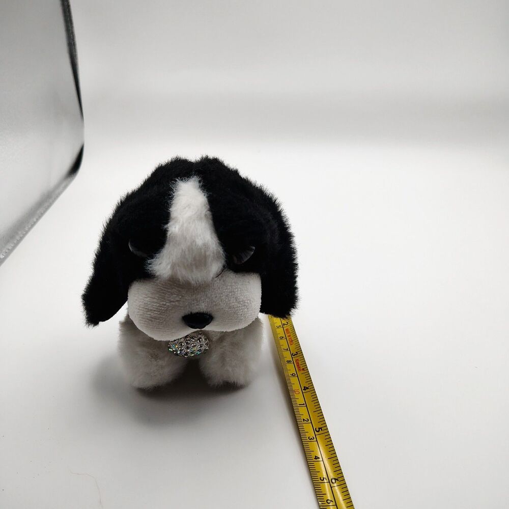 Cocker Spaniel plush Black White Sitting Dog small rhinestone on Chest